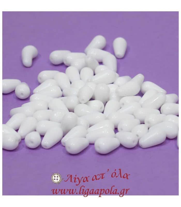 Γυάλινες λευκές χάντρες αχλάδι (100τεμ) - Λίγα απ' όλα