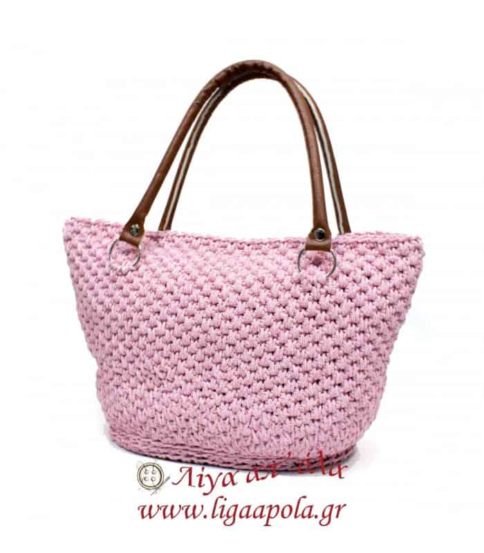 Τσάντα πλεκτή ροζ λάμψη CLASSIC Handmade - Λίγα απ' όλα