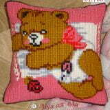 Σταμπωτό μαξιλαράκι κιτ σε χοντρό καμβά 35x35 - Αρκουδάκι ροζ 01.106 Gobelin