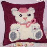 Σταμπωτό μαξιλαράκι κιτ σε χοντρό καμβά 35x35 - Αρκουδάκι ροζ φιόγκος 01.112 Gobelin