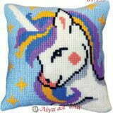 Σταμπωτό μαξιλαράκι κιτ σε χοντρό καμβά 35x35 - Μονόκερος 01.155 Gobelin