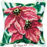 Σταμπωτό μαξιλαράκι κιτ σε χοντρό καμβά 35x35 - Κόκκινα λουλούδια 01.158 Gobelin