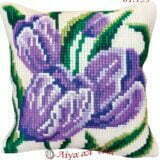 Σταμπωτό μαξιλαράκι κιτ σε χοντρό καμβά 35x35 - Μοβ λουλούδια 01.159 Gobelin