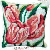 Σταμπωτό μαξιλαράκι κιτ σε χοντρό καμβά 35x35 - Κόκκινα λουλούδια 01.161 Gobelin