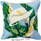 Σταμπωτό μαξιλαράκι κιτ σε χοντρό καμβά 35x35 - Λευκά λουλούδια 01.162 Gobelin