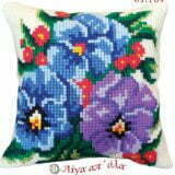 Σταμπωτό μαξιλαράκι κιτ σε χοντρό καμβά 35x35 - Μπλε μοβ λουλούδια 01.164 Gobelin