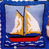 Σταμπωτό μαξιλαράκι κιτ σε χοντρό καμβά 35x35 - Καραβάκι 01.56 Gobelin