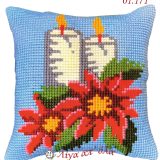 Σταμπωτό μαξιλαράκι κιτ σε χοντρό καμβά 35x35 - Κεριά λουλούδια 01.171 Gobelin