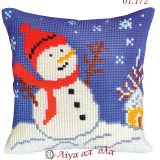 Σταμπωτό μαξιλαράκι κιτ σε χοντρό καμβά 35x35 - Χιονάνθρωπος 01.172 Gobelin