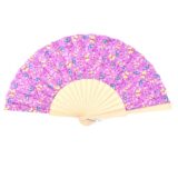 Βεντάλια ξύλινη με ύφασμα Πεταλούδες 23εκ Μοβ - 543