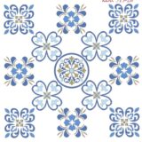 Σταμπωτό καρέ Μπλε λουλούδια γεωμετρικά 100x100 κνωσός - Πεταλούδα Art513-28