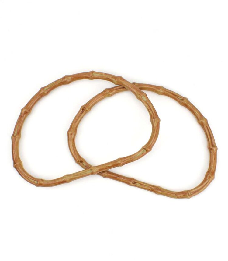 Χερούλια τσάντας κοκκάλινα καφέ οβάλ υφή και όψη ξύλου 14x20εκ