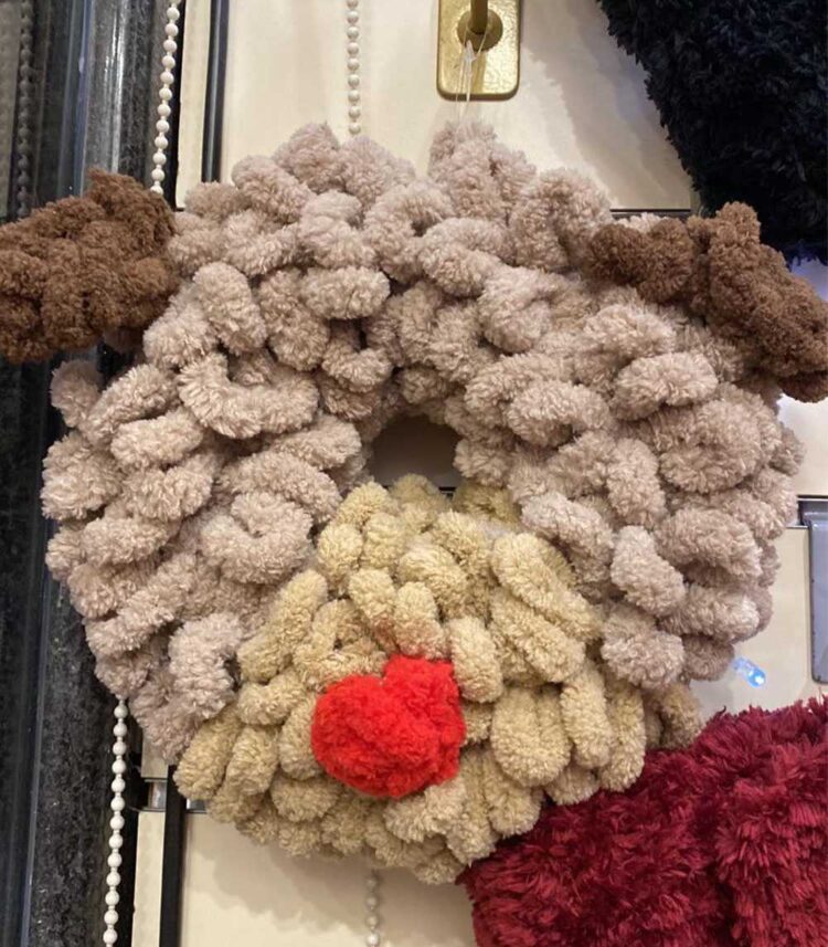 Στεφανάκι Puffy Χριστουγεννιάτικο διακοσμητικό Ταρανδάκι 30εκ - Α87