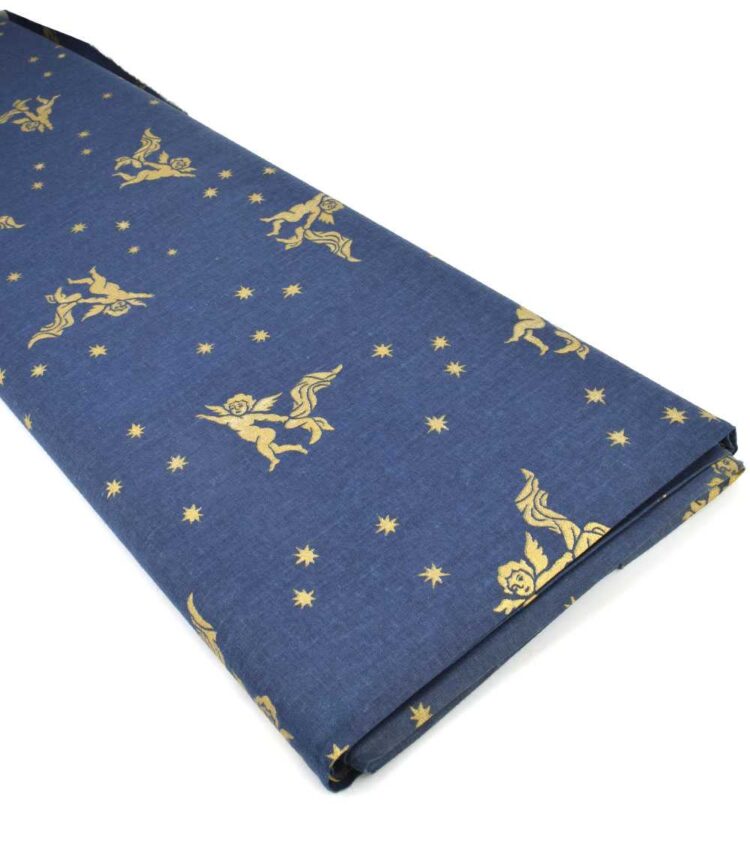 Ύφασμα με το μέτρο διακοσμητικό χριστουγεννιάτικο Φάρδος 140εκ Μπλε σκούρο χρυσά αγγελάκια