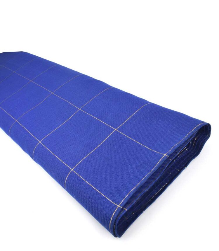 Ύφασμα με το μέτρο διακοσμητικό χριστουγεννιάτικο Φάρδος 150εκ Μπλε ρουά χρυσό καρό