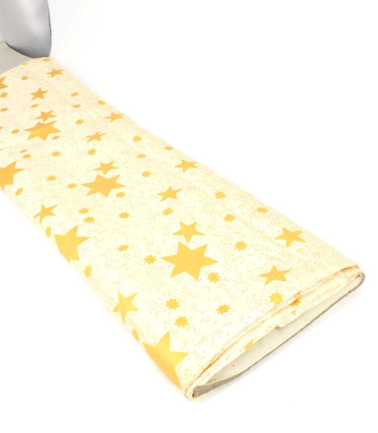 Ύφασμα με το μέτρο σατέν διακοσμητικό Φάρδος 110εκ Εκρού με χρυσά αστέρια