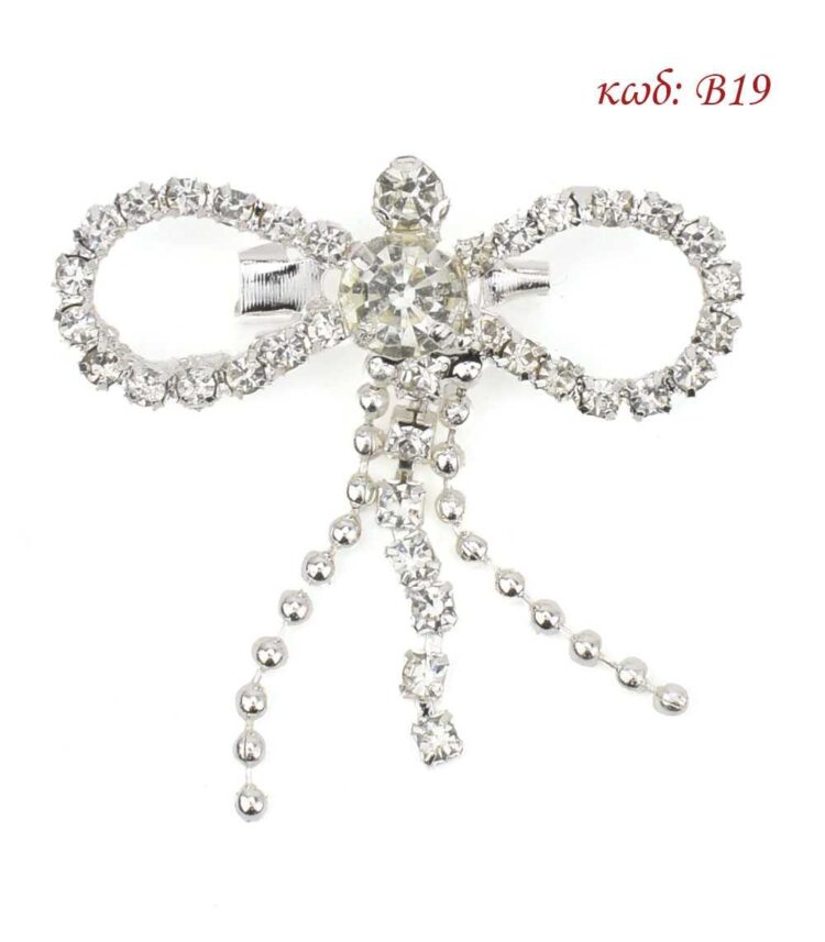 Διακοσμητική παραμάνα ασημί στρας φιόγκος 4,5x5εκ B19