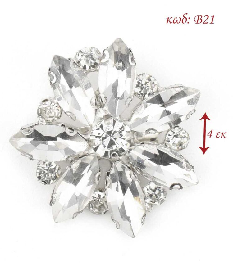 Διακοσμητική παραμάνα ασημί στράς λουλούδι 4εκ B21