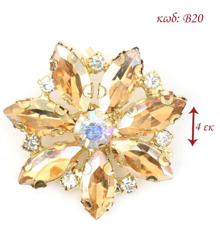 Διακοσμητική παραμάνα χρυσή στράς λουλούδι 4εκ B20