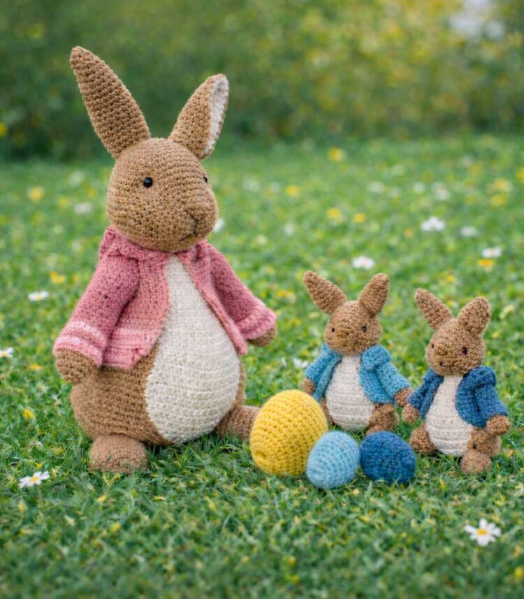 Πλεκτό χειροποίητο Πασχαλινό ΣΕΤ amigurumi Λαγουδίνα με λαγουδάκια και αυγά 40εκ ΜΑΚ109